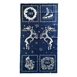 Andover Quilt Panel 8711 Good Cheer Blue White Gold Reindeer Skate Christmas